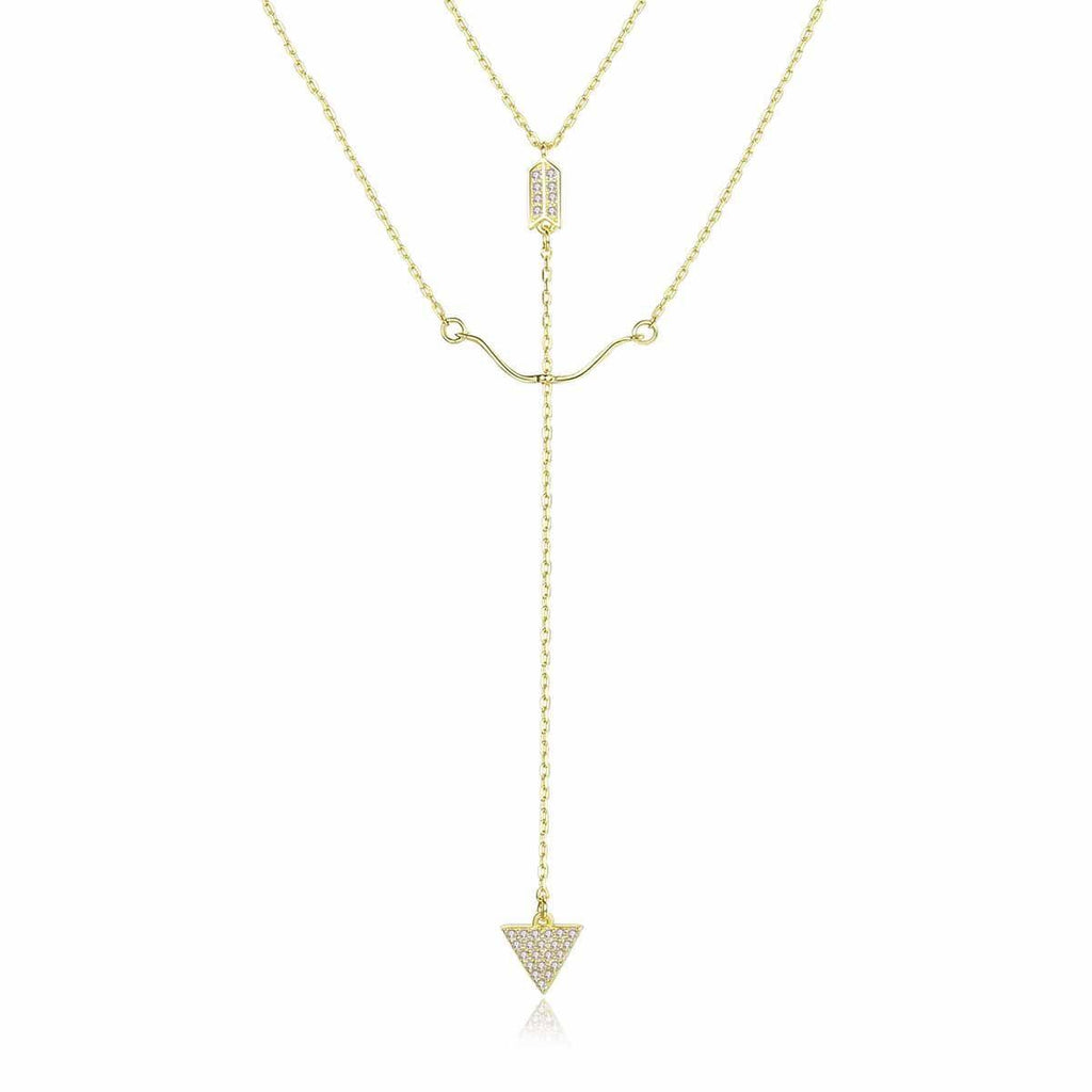 beautiful cz bow arrow 925 sterling silver double dangling necklace