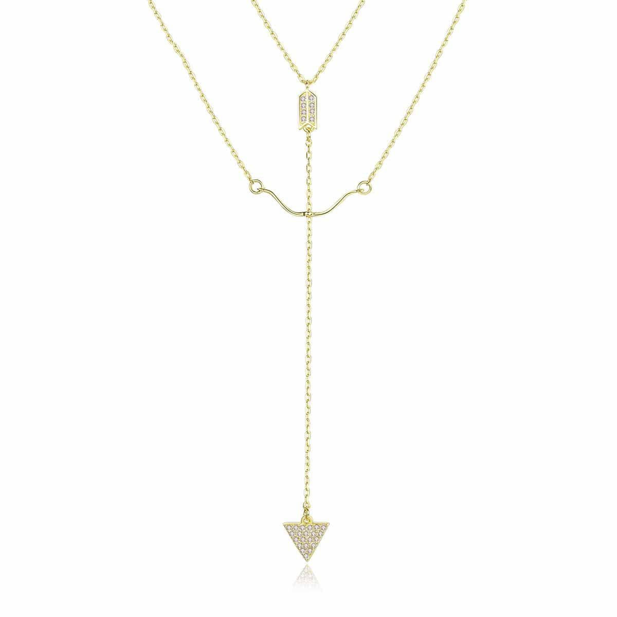 beautiful cz bow arrow 925 sterling silver double dangling necklace