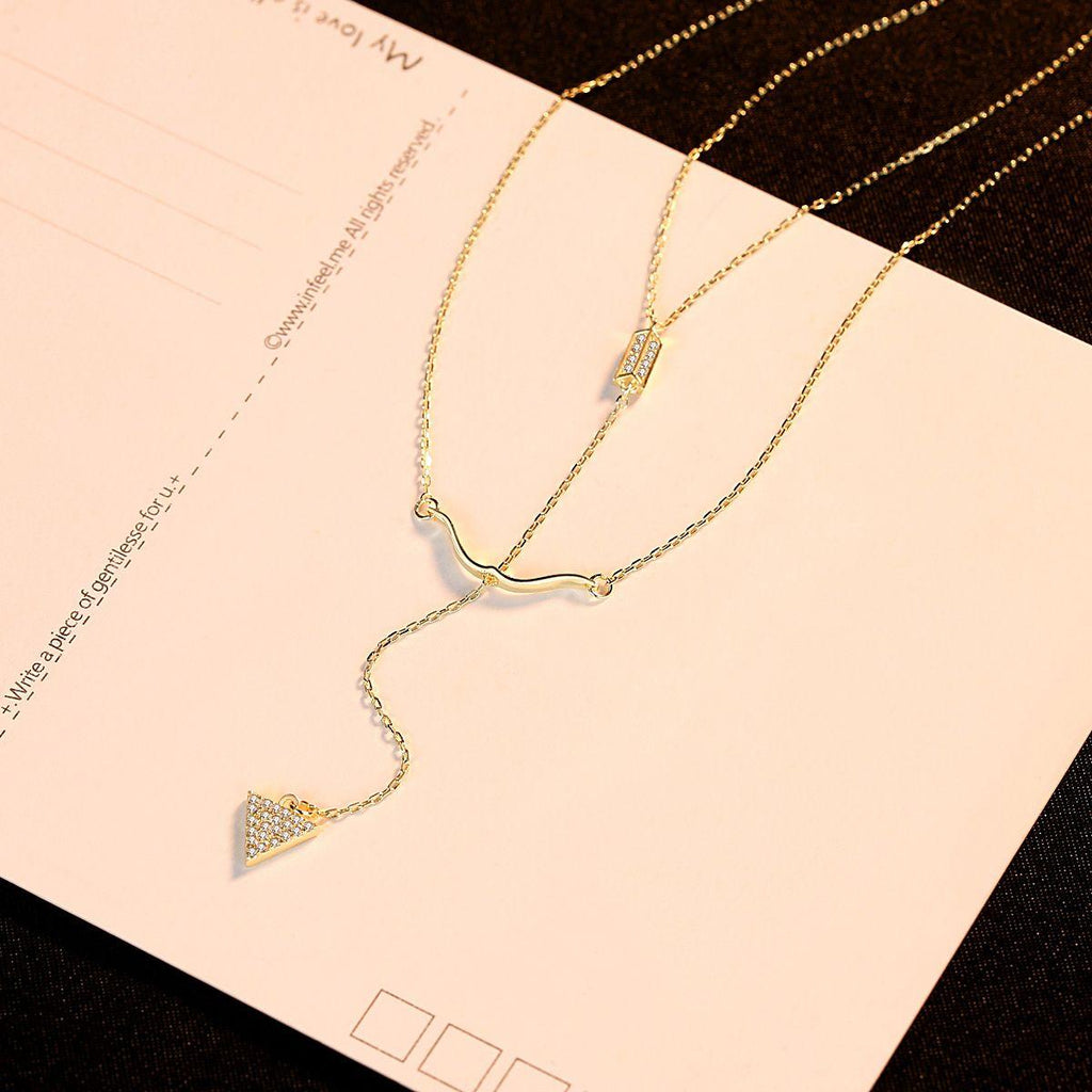 beautiful cz bow arrow 925 sterling silver double dangling necklace