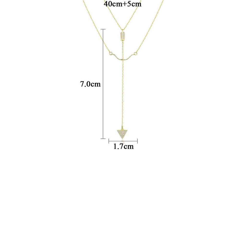 beautiful cz bow arrow 925 sterling silver double dangling necklace