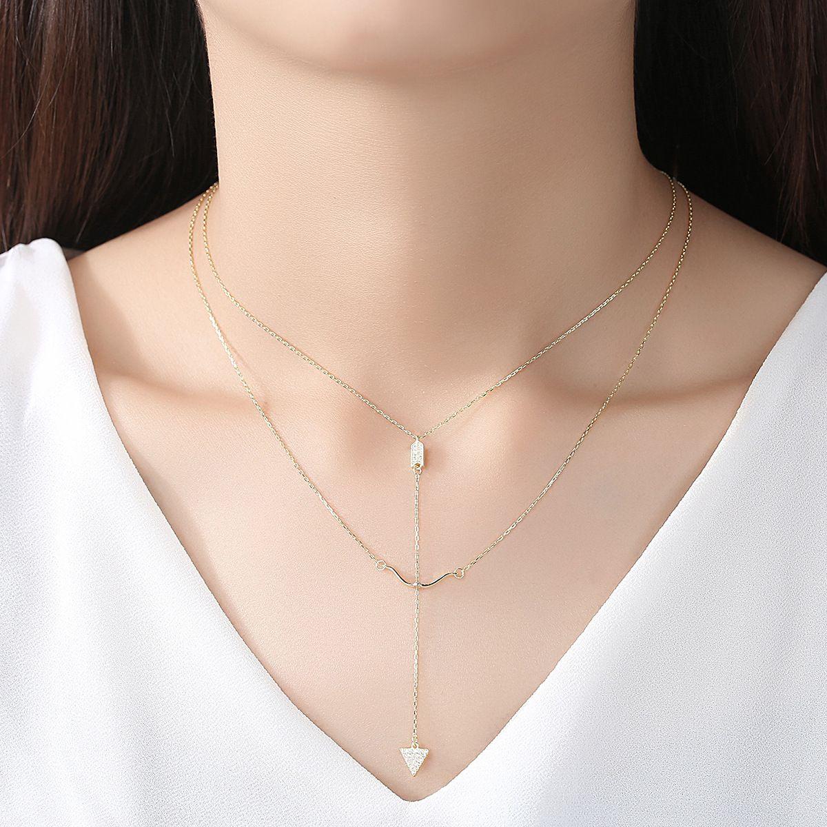 beautiful cz bow arrow 925 sterling silver double dangling necklace