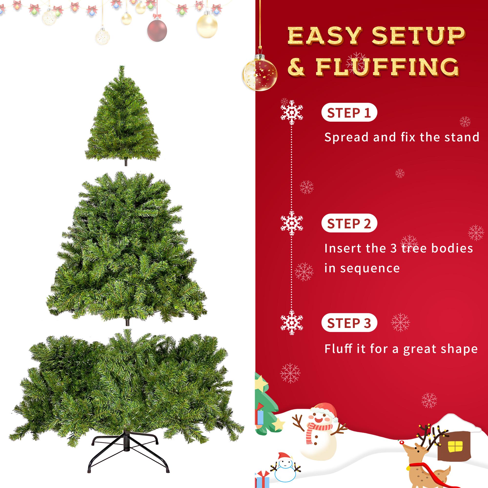 7.5ft Prelit Christmas Tree, Artificial Christmas Tree with 350 Warm White Lights and Metal Stand, 1250 Branch Tips Green Christmas Tree for Indoor Outdoor Home Holiday Decoration, TE1151