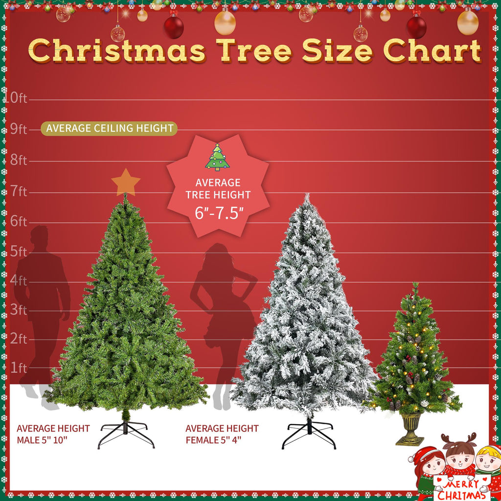 7.5ft Prelit Christmas Tree, Artificial Christmas Tree with 350 Warm White Lights and Metal Stand, 1250 Branch Tips Green Christmas Tree for Indoor Outdoor Home Holiday Decoration, TE1151