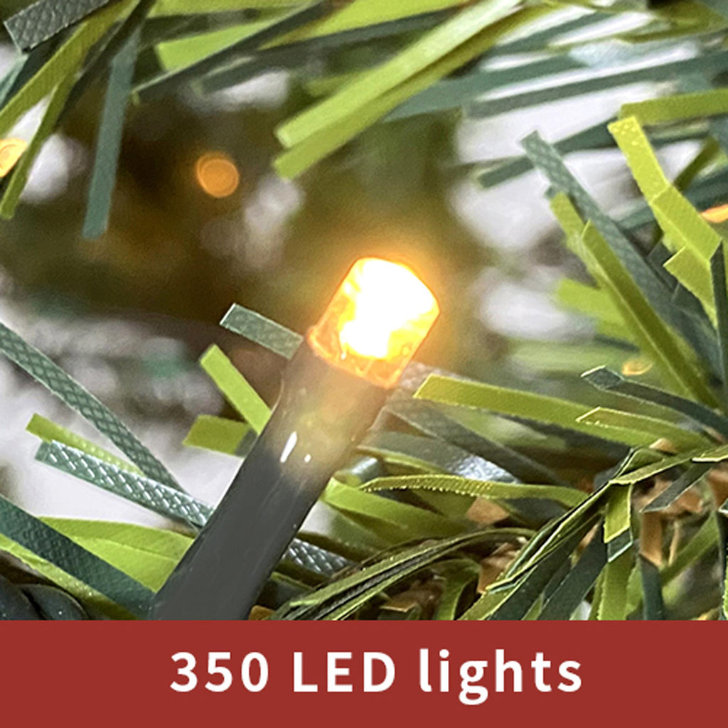7.5ft Prelit Christmas Tree, Artificial Christmas Tree with 350 Warm White Lights and Metal Stand, 1250 Branch Tips Green Christmas Tree for Indoor Outdoor Home Holiday Decoration, TE1151