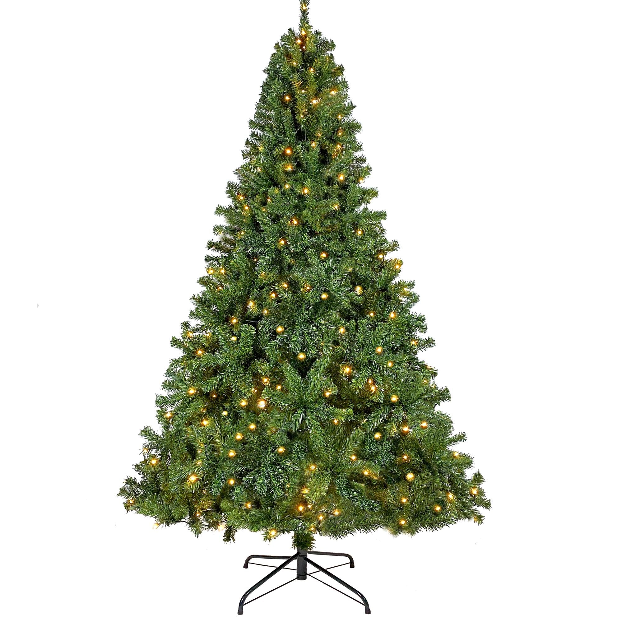 7.5ft Prelit Christmas Tree, Artificial Christmas Tree with 350 Warm White Lights and Metal Stand, 1250 Branch Tips Green Christmas Tree for Indoor Outdoor Home Holiday Decoration, TE1151