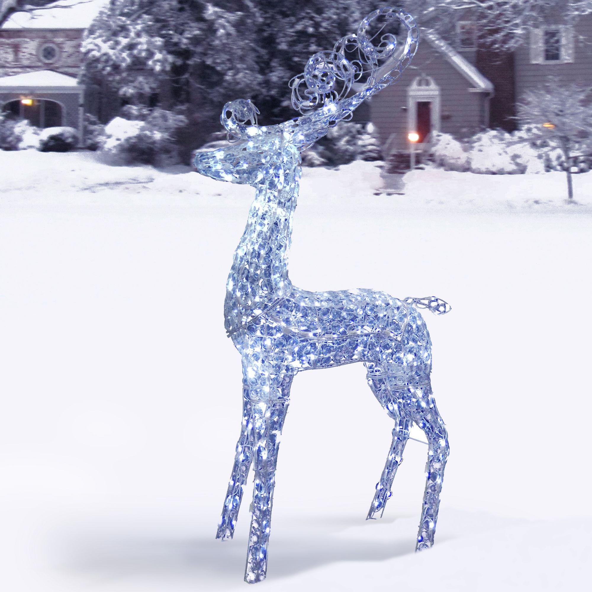 60" Blue Pre-Lit LED Standing Reindeer Christmas Outdoor Decoration - White Lights
