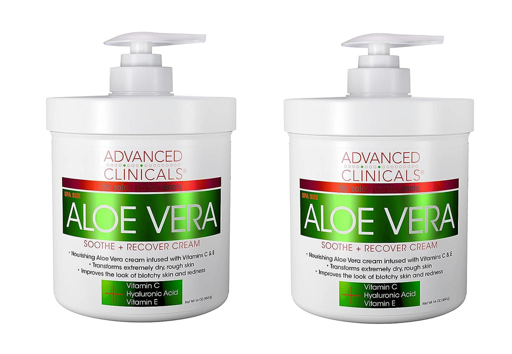 Advanced Clinicals Aloe Vera, Vitamin C &amp; Hyaluronic Acid Face &amp; Body Cream, Moisturizing Skincare for Dry, Age Spots &amp; Sun Damaged Skin, 16 oz (Pack of 2)