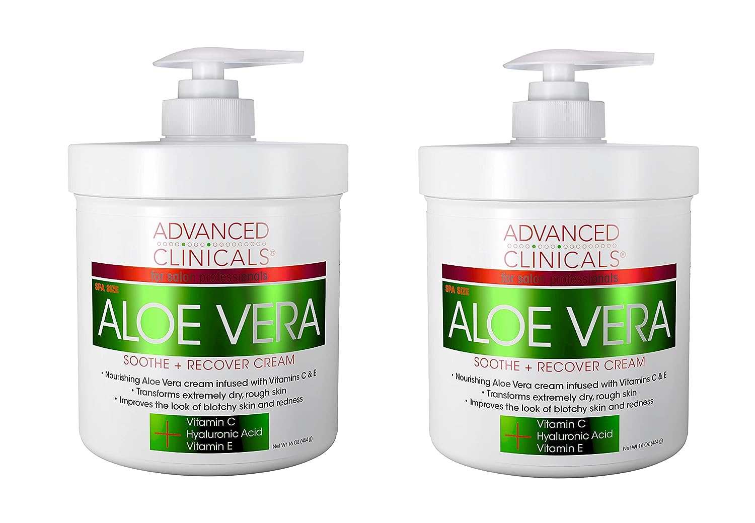 Advanced Clinicals Aloe Vera, Vitamin C &amp; Hyaluronic Acid Face &amp; Body Cream, Moisturizing Skincare for Dry, Age Spots &amp; Sun Damaged Skin, 16 oz (Pack of 2)