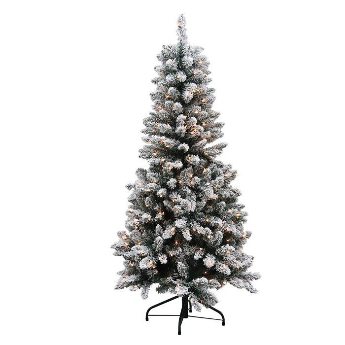 Abble Prelit Lighted Flocked White/Clear Spruce Artificial Christmas Tree 84", Green