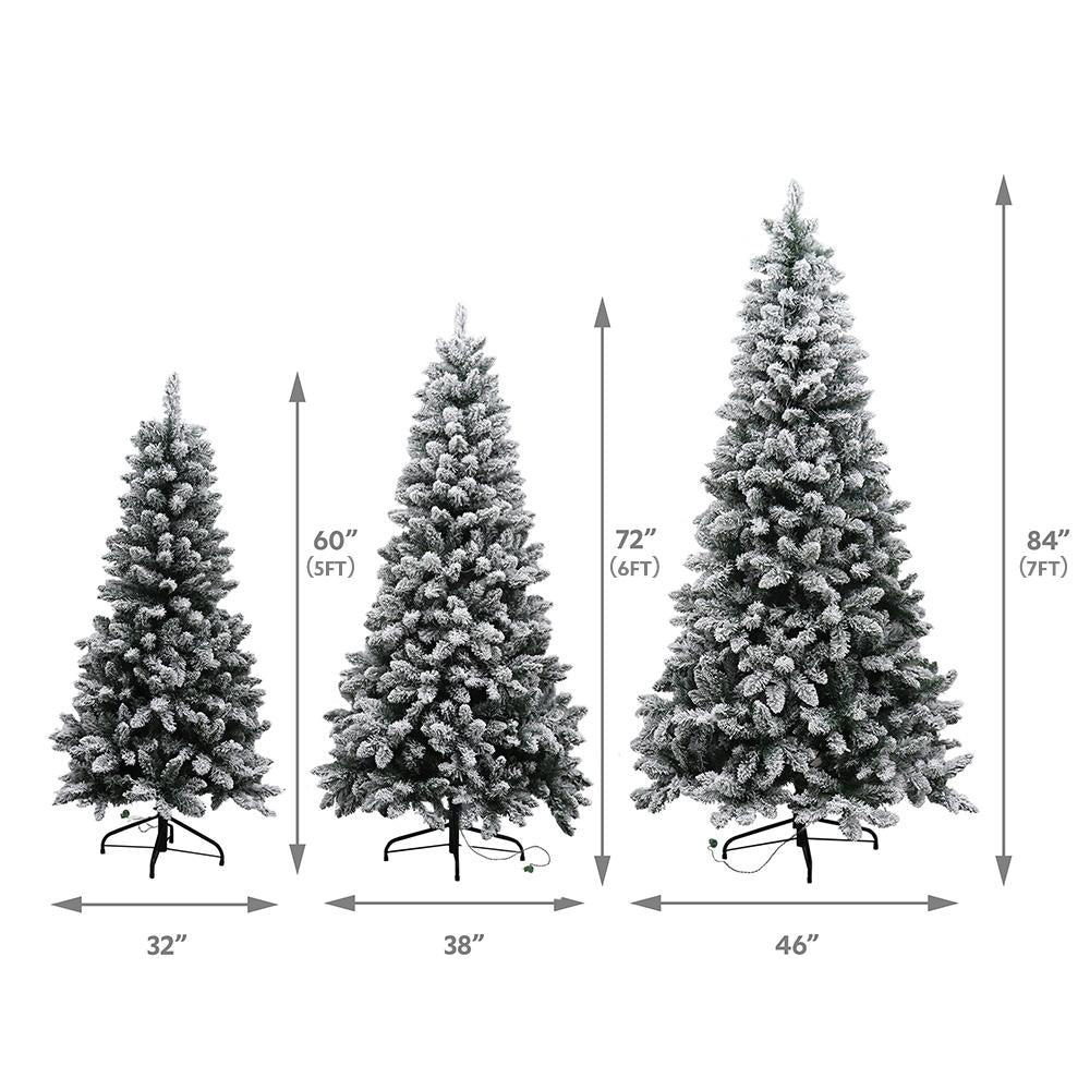 Abble Prelit Lighted Flocked White/Clear Spruce Artificial Christmas Tree 84", Green