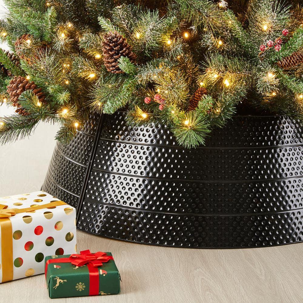 40.5 in. D Christmas Black Hammered Metal Tree Collar (KD)
