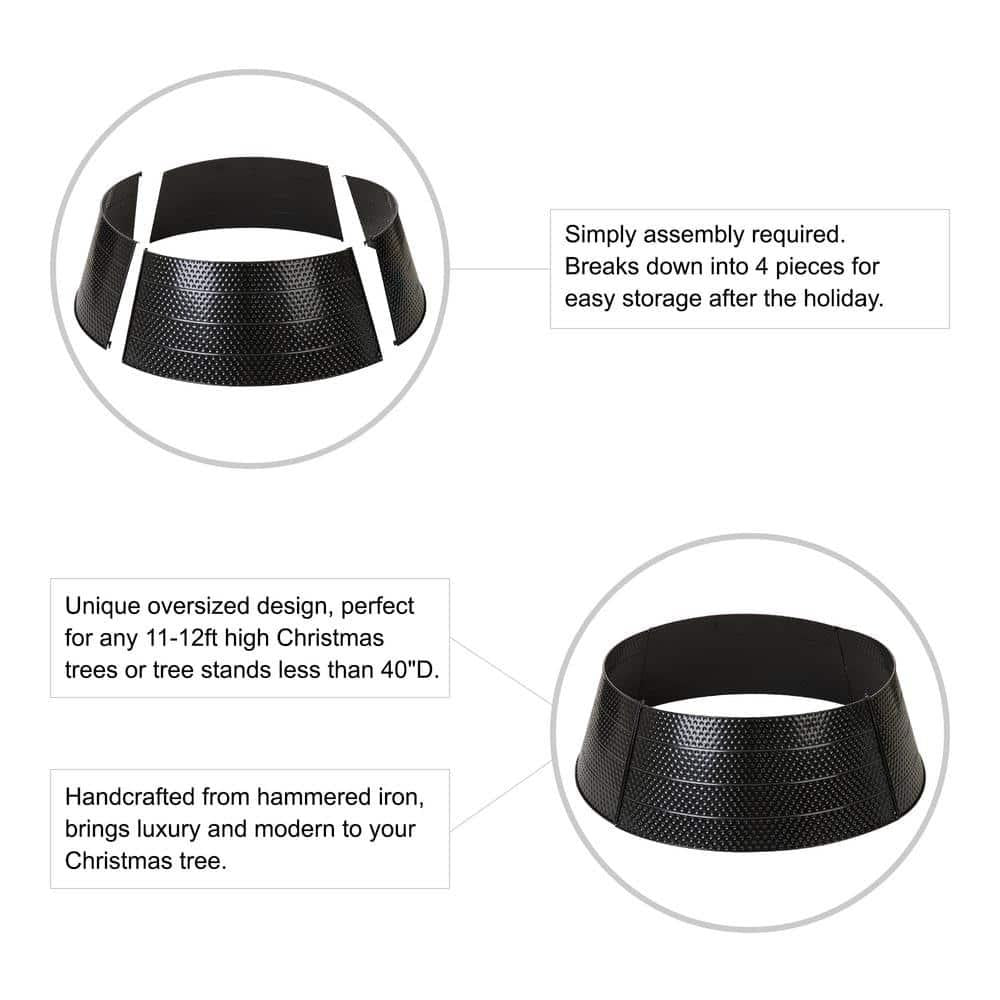 40.5 in. D Christmas Black Hammered Metal Tree Collar (KD)