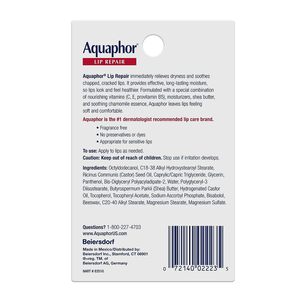Aquaphor Lip Repair - Soothe Dry, Chapped Lips - Two .35 oz. Tubes-2 Count (Pack of 1)
