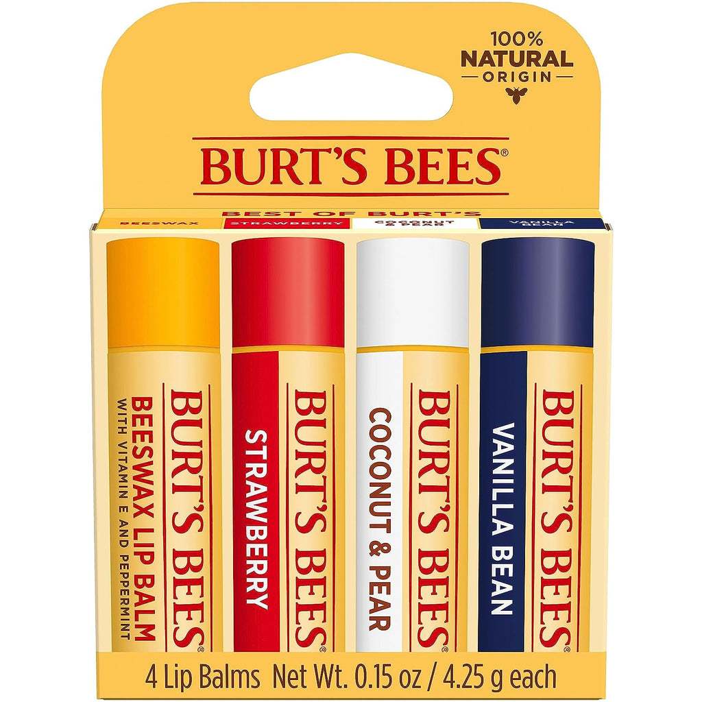 Burt's Bees Lip Balm, Moisturizing Lip Care, for All Day Hydration, 100% Natural, Original Beeswax, Strawberry, Coconut &amp; Pear &amp; Vanilla (4 Pack)
