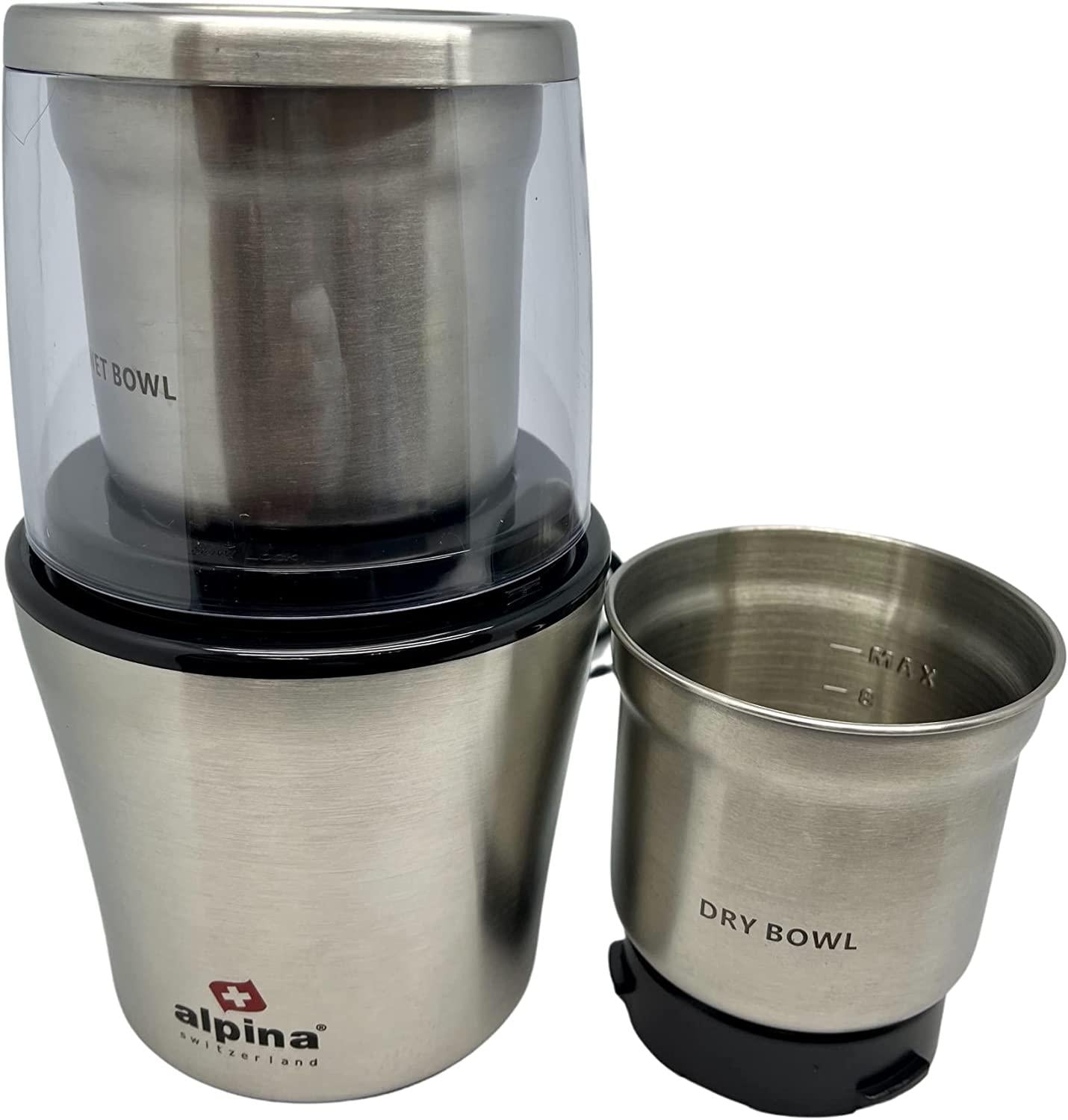 Alpina Sf-2815 Electric Wet and Dry Coffee Grinder with 2-stainless Steel