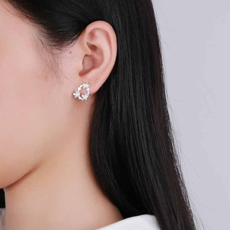 asymmetry flowers garland 925 sterling silver stud earrings