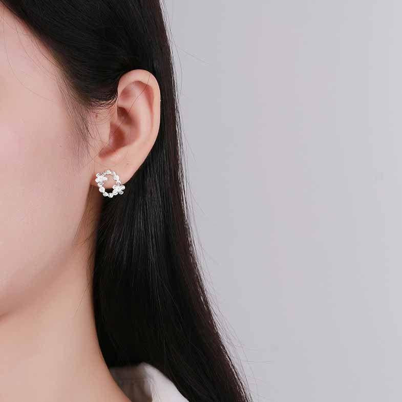 asymmetry flowers garland 925 sterling silver stud earrings