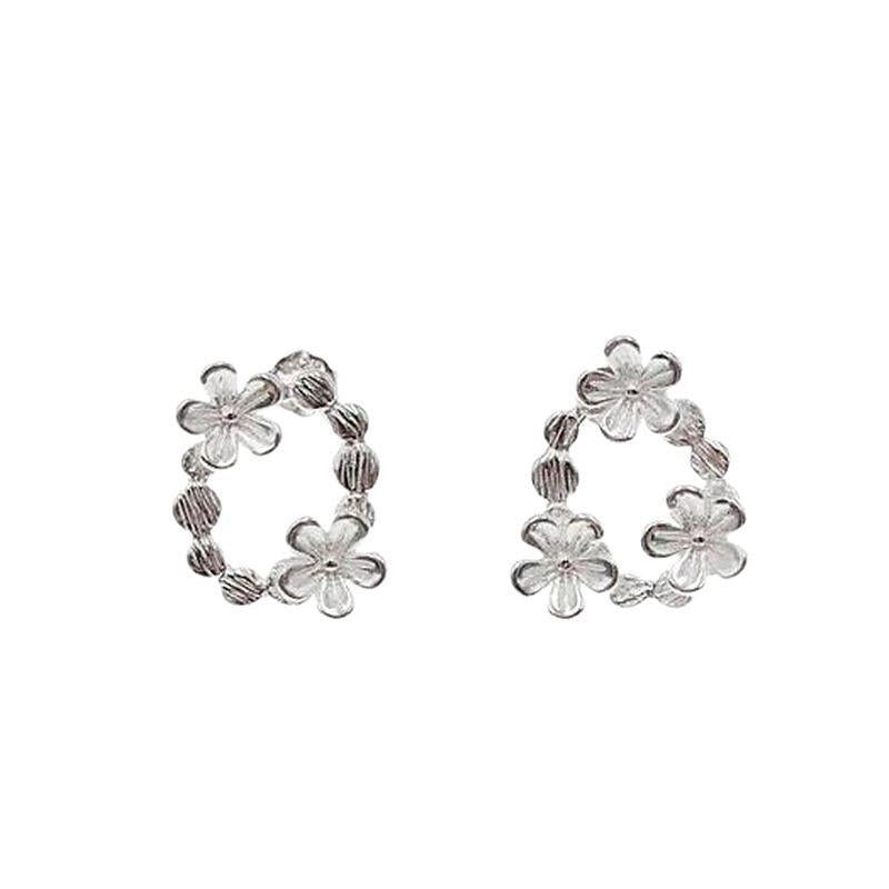 asymmetry flowers garland 925 sterling silver stud earrings