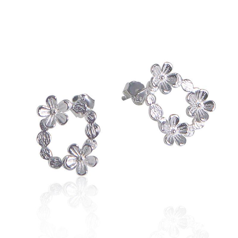 asymmetry flowers garland 925 sterling silver stud earrings