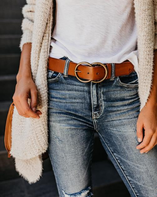 Arlee Double Buckle Faux Leather Belt - Tan