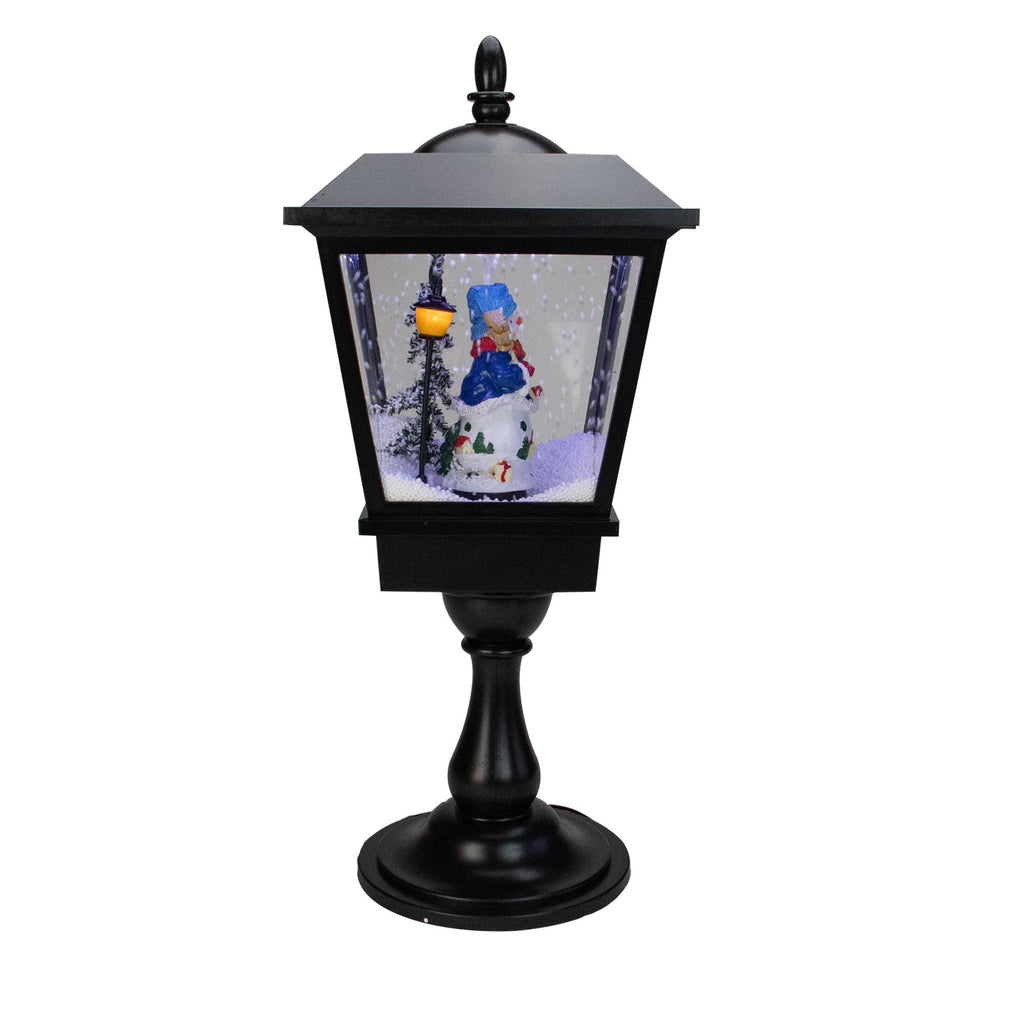 25" Snowman With a Broom and Toys Snowing Black Christmas Street Lamp