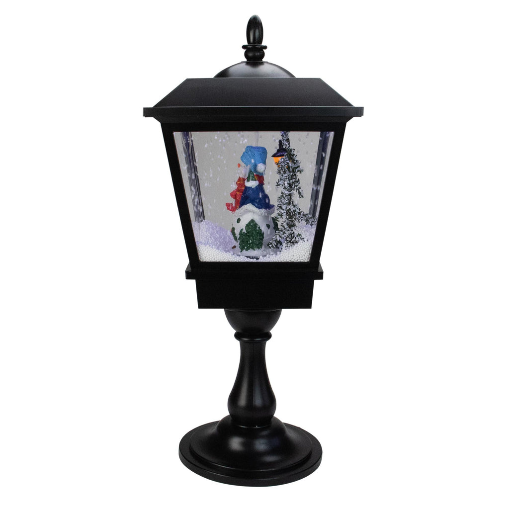 25" Snowman With a Broom and Toys Snowing Black Christmas Street Lamp