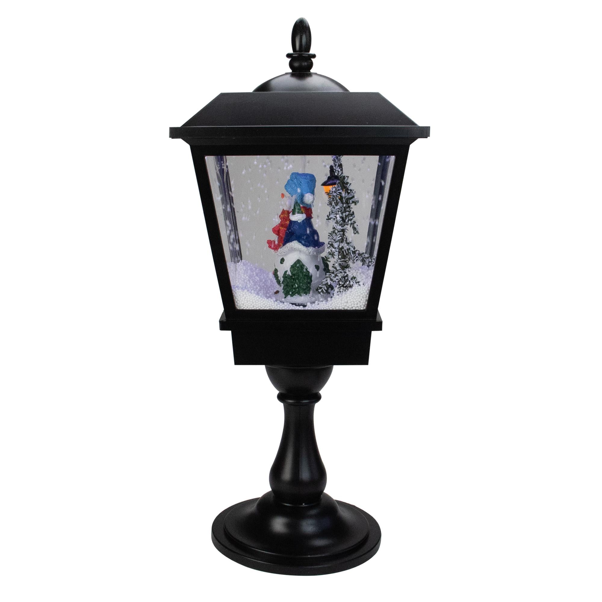25" Snowman With a Broom and Toys Snowing Black Christmas Street Lamp