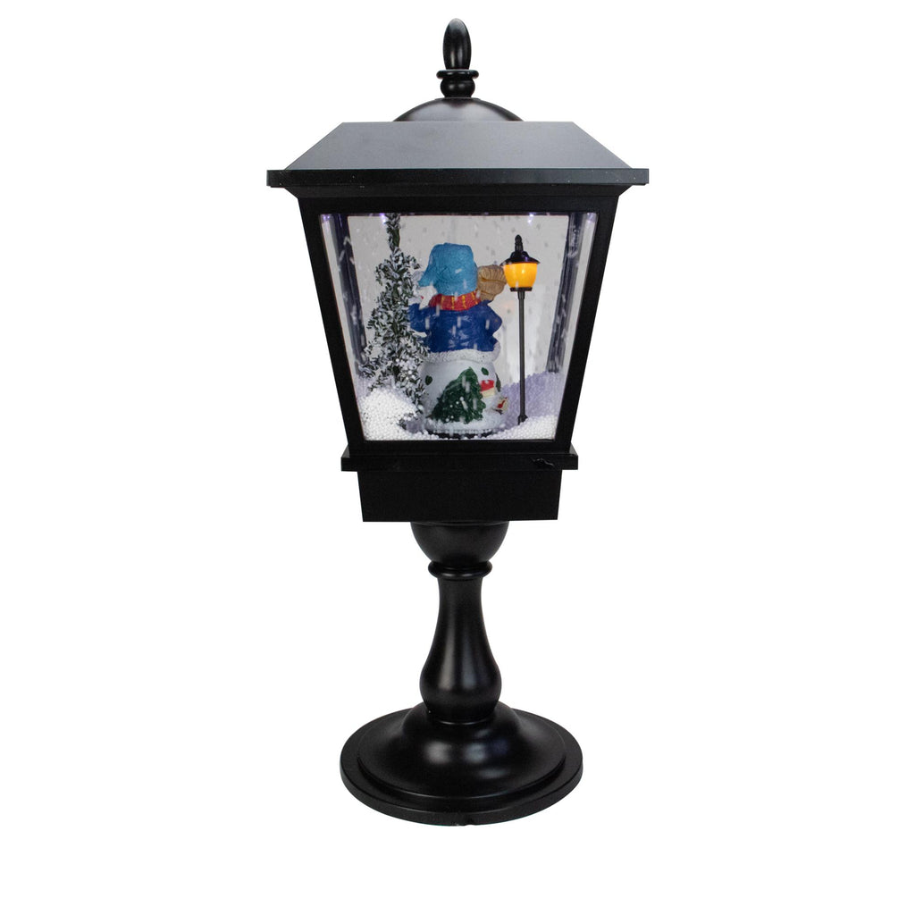 25" Snowman With a Broom and Toys Snowing Black Christmas Street Lamp