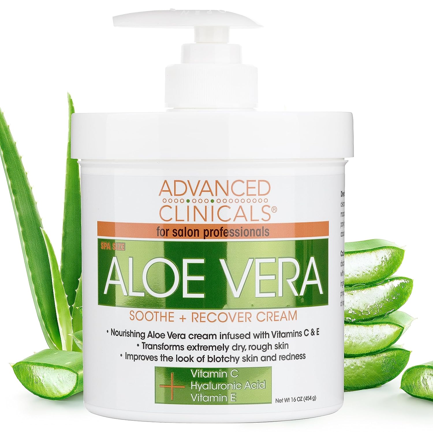 Advanced Clinicals Aloe Vera, Vitamin C &amp; Hyaluronic Acid Face &amp; Body Cream, Moisturizing Lotion for Dry &amp; Sun-Damaged Skin, 16 Oz