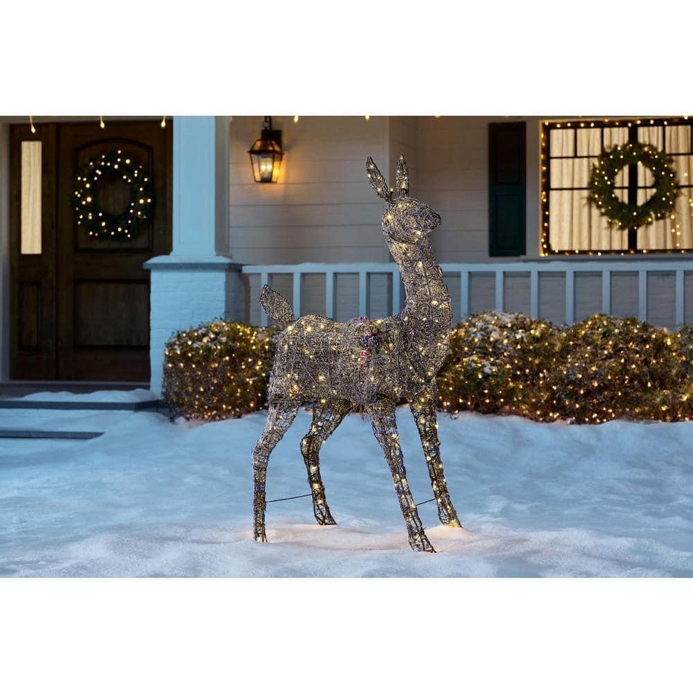 54 in Warm White LED Meadow Frost Brown Doe Holiday Yard Decoration