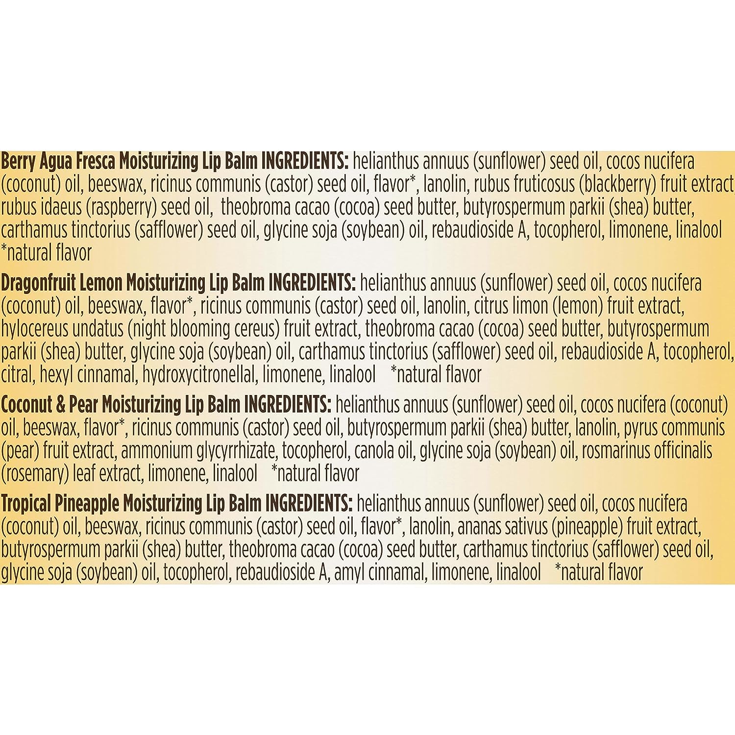Burt's Bees Lip Balm, Moisturizing Lip Care for All Day Hydration, 100% Natural, Tropical - Pineapple, Berry Agua Fresca, Dragon Fruit &amp; Coconut &amp; Pear (4 Pack)