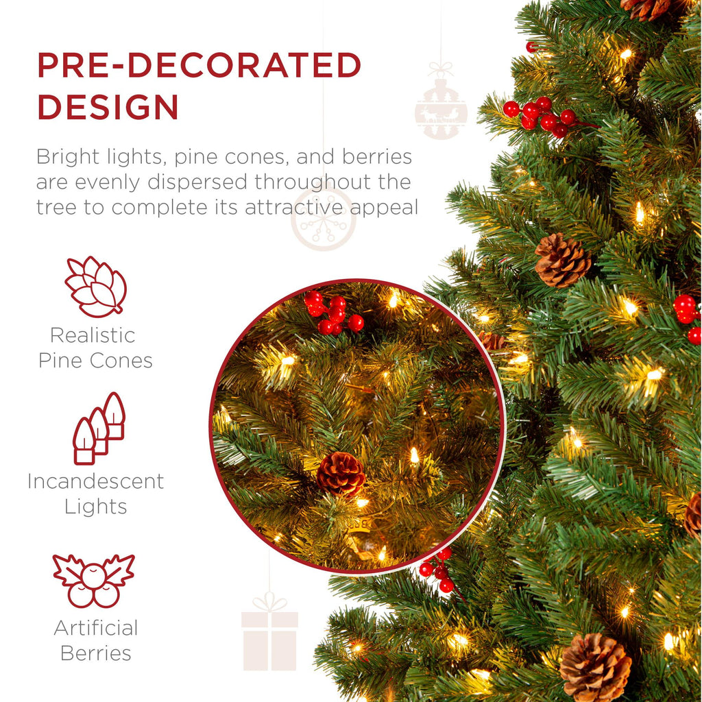6ft Pre-Lit Pre-Decorated Holiday Spruce Christmas Tree w/ 798 Tips, 250 Lights, Metal Base