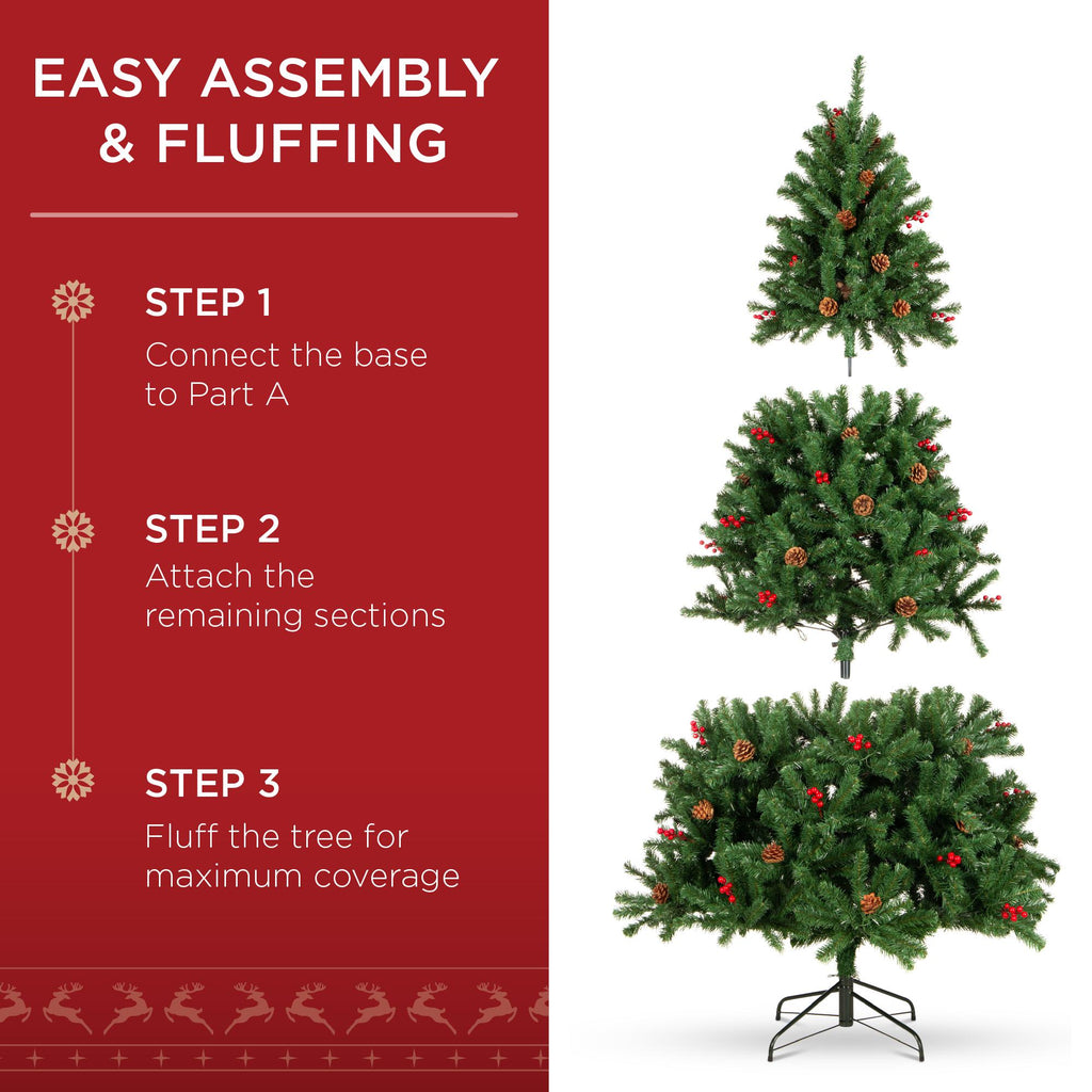 6ft Pre-Lit Pre-Decorated Holiday Spruce Christmas Tree w/ 798 Tips, 250 Lights, Metal Base