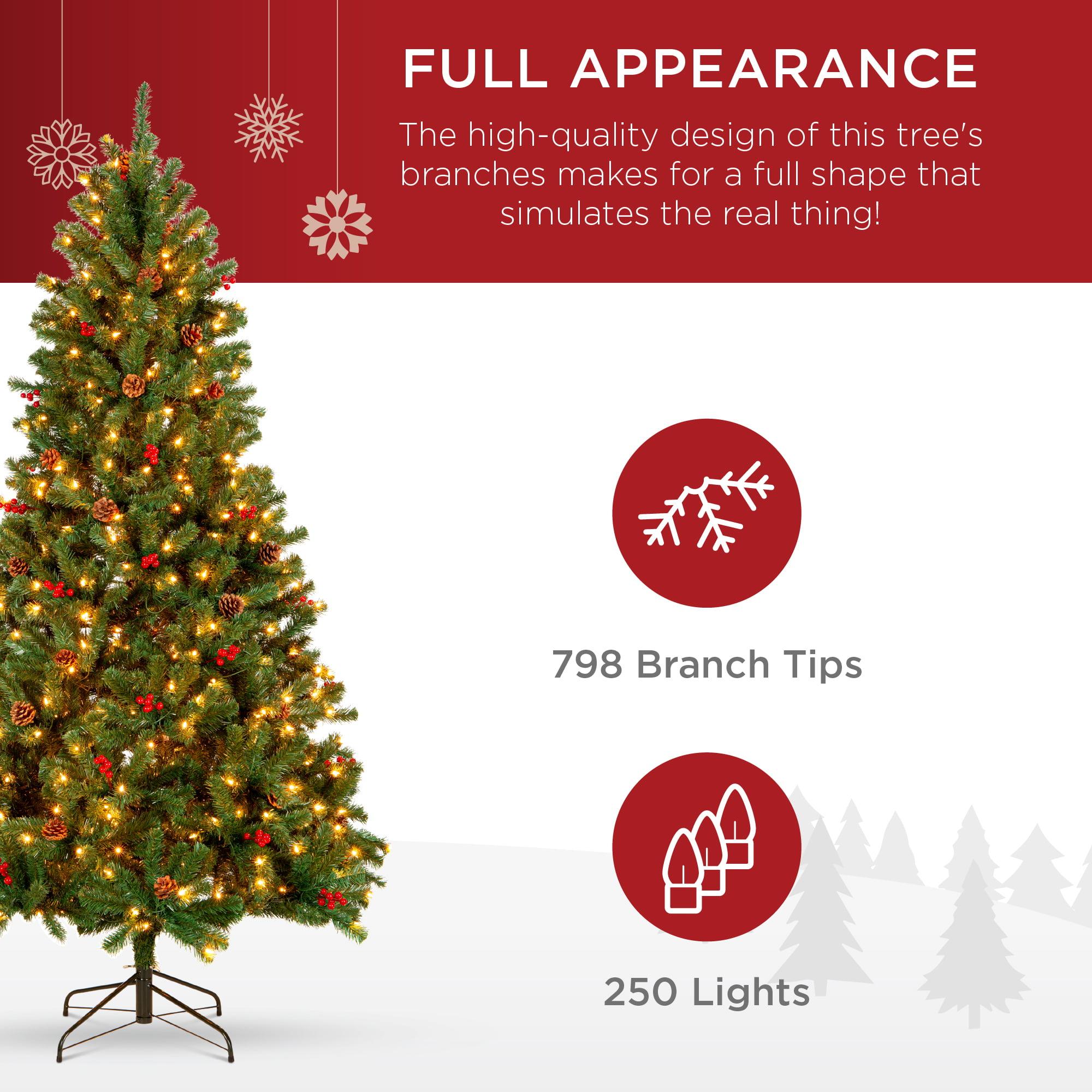 6ft Pre-Lit Pre-Decorated Holiday Spruce Christmas Tree w/ 798 Tips, 250 Lights, Metal Base