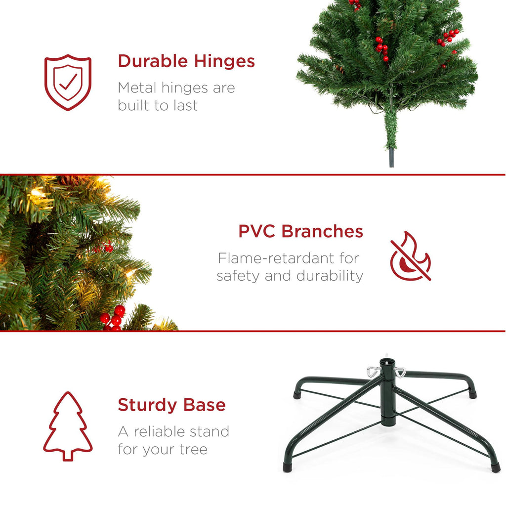 6ft Pre-Lit Pre-Decorated Holiday Spruce Christmas Tree w/ 798 Tips, 250 Lights, Metal Base