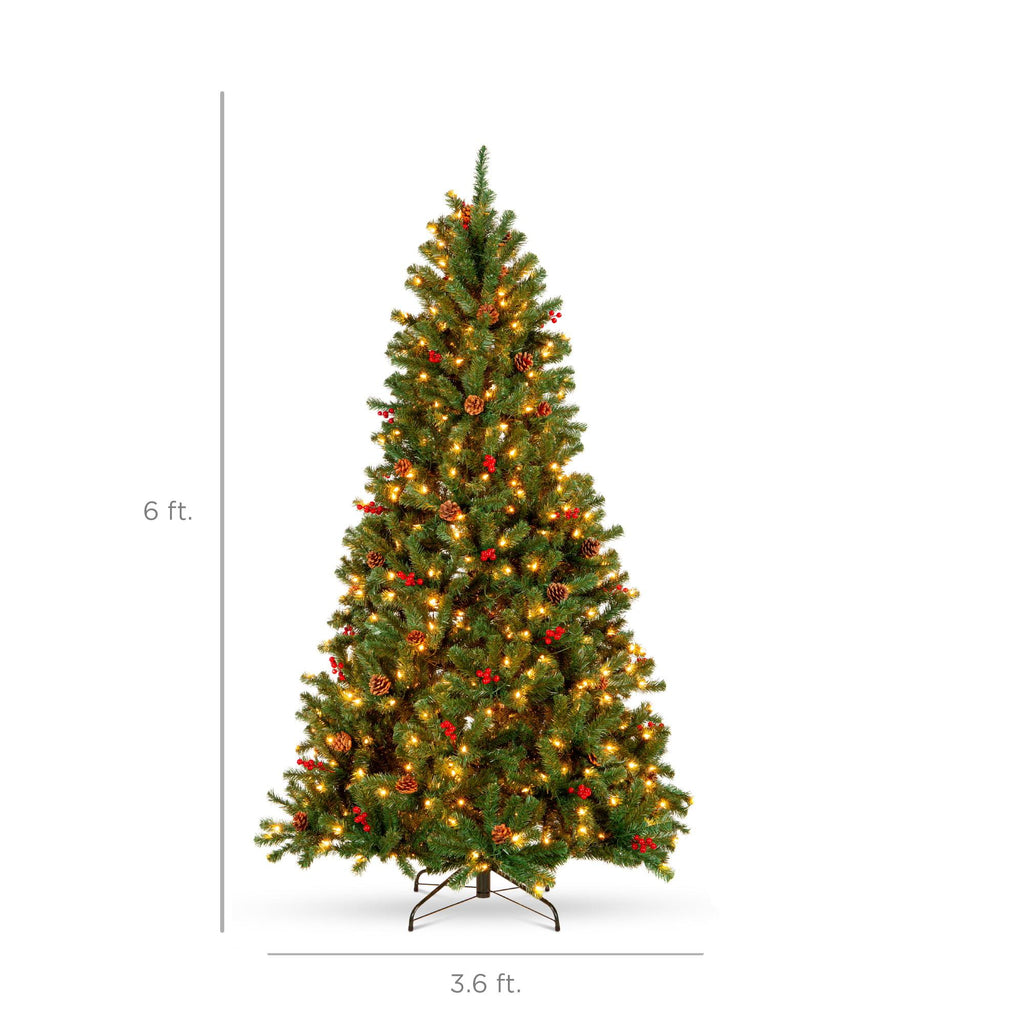 6ft Pre-Lit Pre-Decorated Holiday Spruce Christmas Tree w/ 798 Tips, 250 Lights, Metal Base