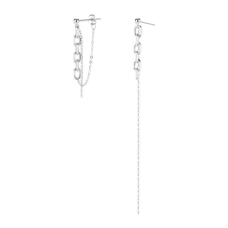 asymmetry chain tassels 925 sterling silver dangling earrings