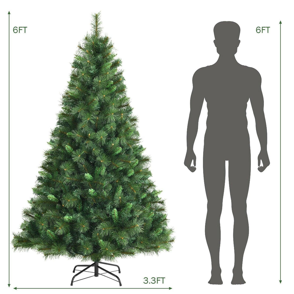 6ft Unlit Hinged PVC Artificial Christmas Tree w/ 649 Tips &amp; Metal Stand