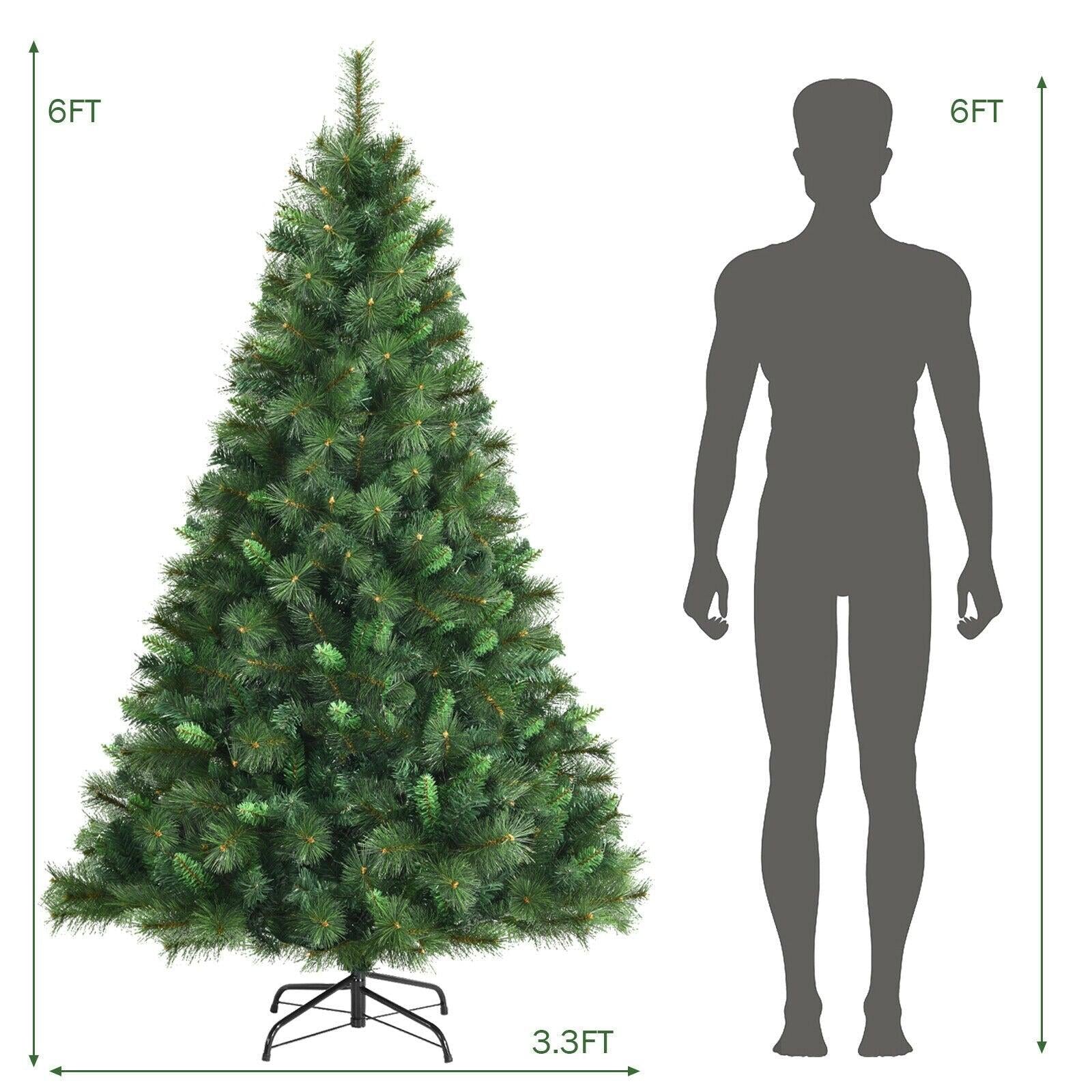 6ft Unlit Hinged PVC Artificial Christmas Tree w/ 649 Tips &amp; Metal Stand