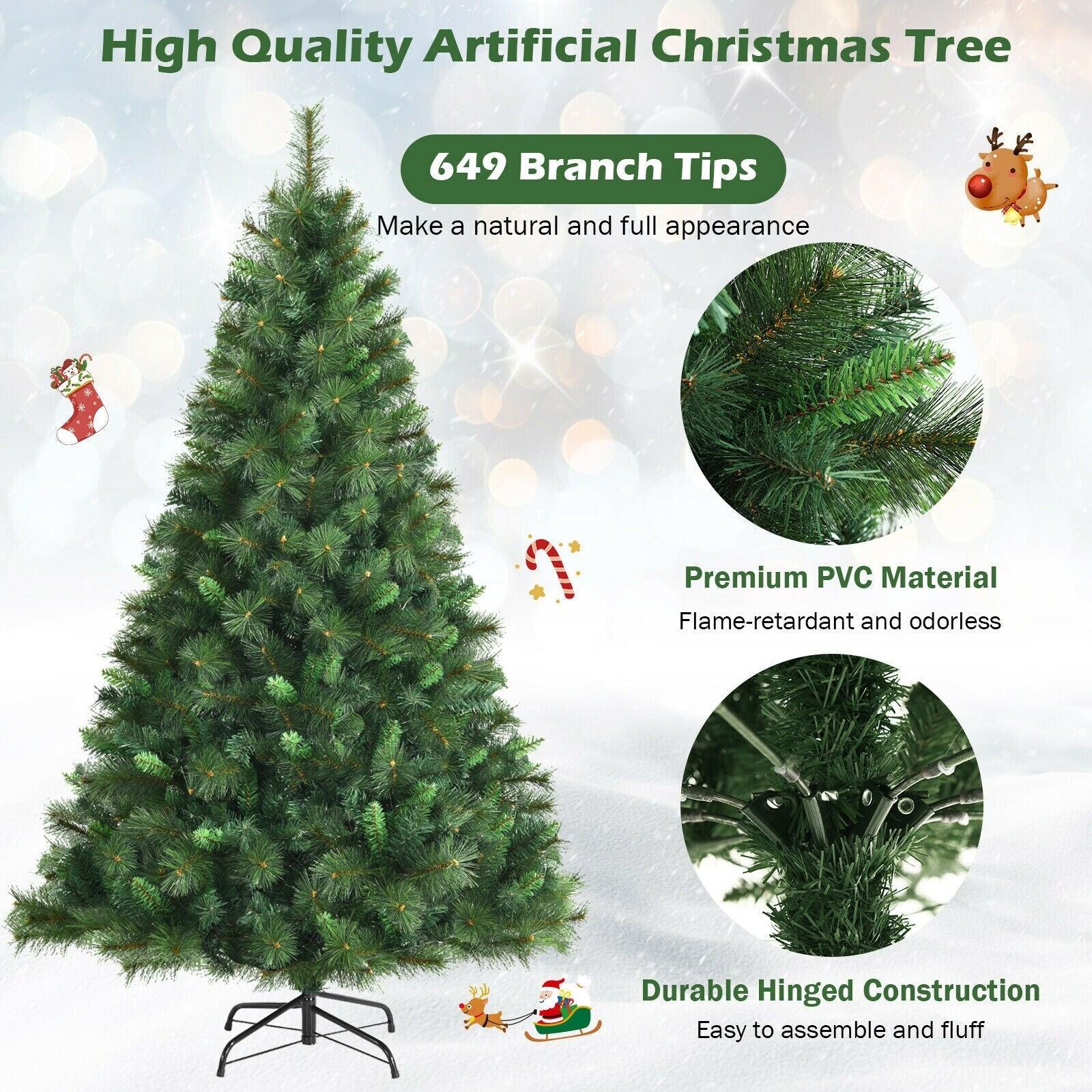 6ft Unlit Hinged PVC Artificial Christmas Tree w/ 649 Tips &amp; Metal Stand