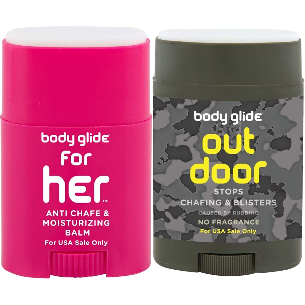 BodyGlide For Her Anti Chafe Balm: anti chafing stick with added emollients: 0.8oz &amp; Outdoor Anti Chafe Balm. Fragrance free anti chafing stick trusted in basic training