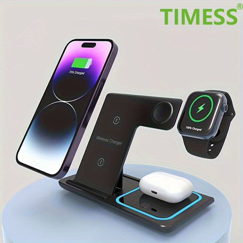 3 In 1 Fast Charging Station, Folding Wireless Charger Stand For  14,13,12,11/Pro/Max/Mini/Plus, X, XR, XS/Max, SE, 8/Plus, For IWatch 1-8, For Airpods 3/2/Pro