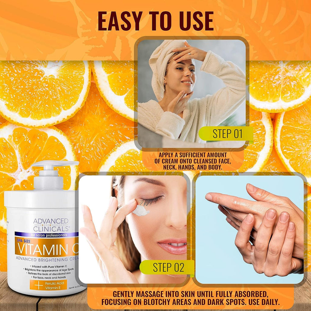Advanced Clinicals Vitamin C &amp; Manuka Honey Moisturizer Set - Anti Aging Body &amp; Face Creams for Dry Skin, Wrinkles, 16 Oz (2-Pack)