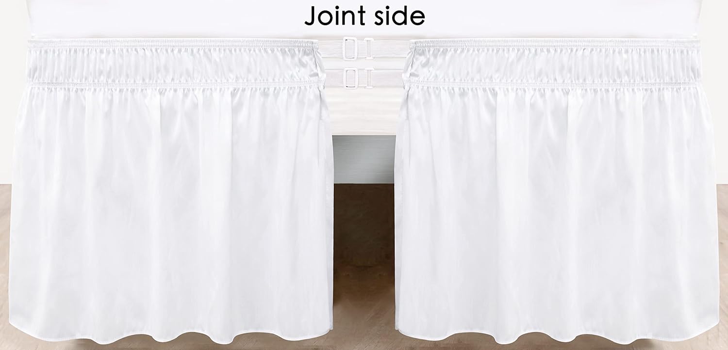 BiscaynWrap Around Bed Skirts for Queen Beds 15" Drop, White Adjustable Elastic Dust Ruffles Easy Fit Wrinkle &amp; Fade Resistant Silky Luxurious Fabric Machine Washable
