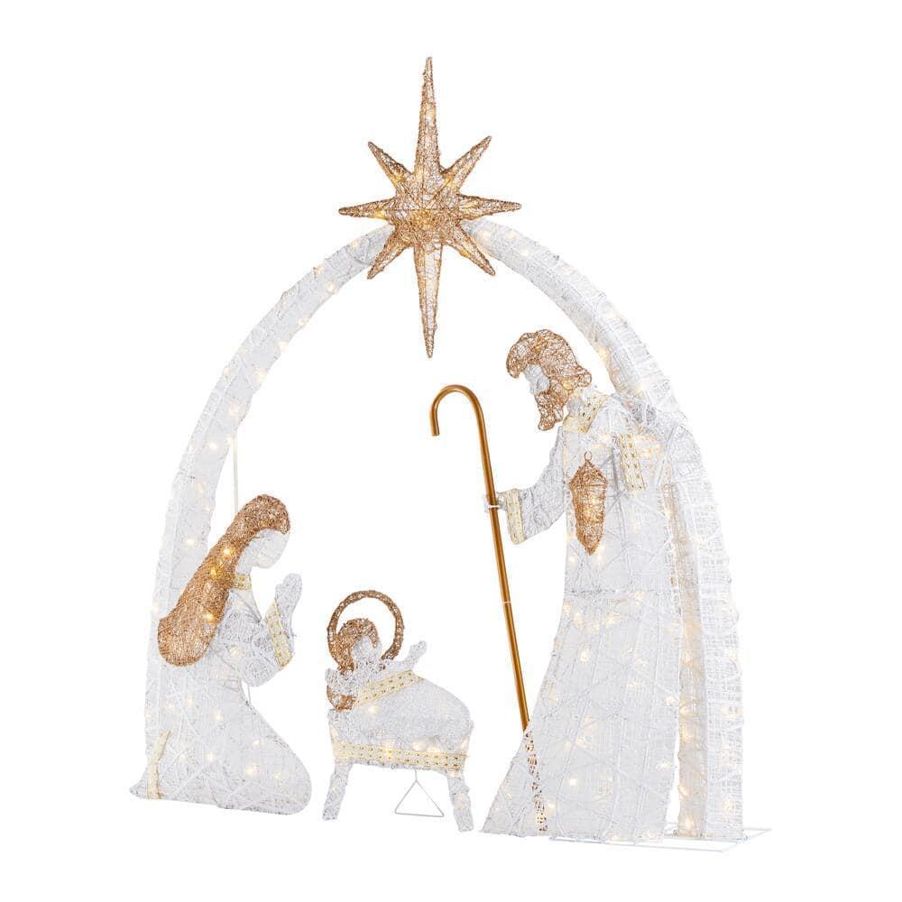 5.5 ft Warm White LED Nativity Set Holiday Yard Decoration