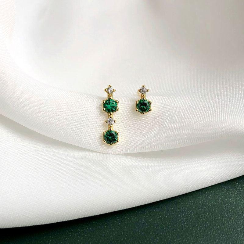 asymmetry green cz elegant 925 sterling silver dangling earrings