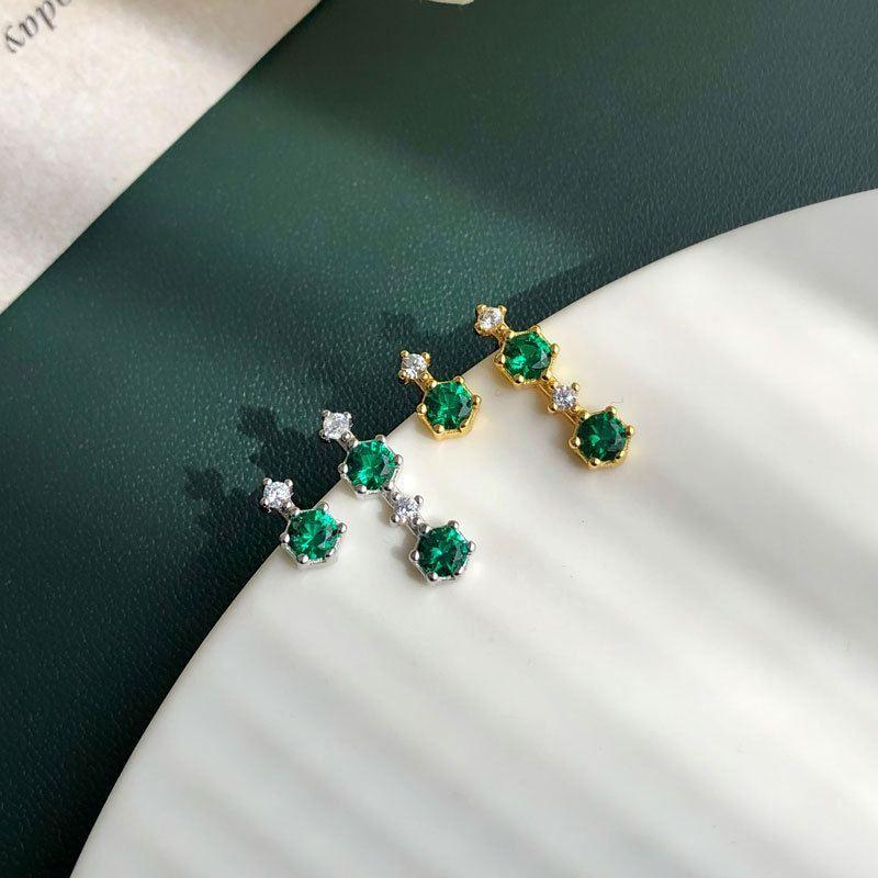 asymmetry green cz elegant 925 sterling silver dangling earrings