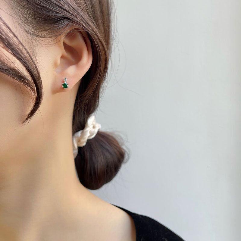 asymmetry green cz elegant 925 sterling silver dangling earrings