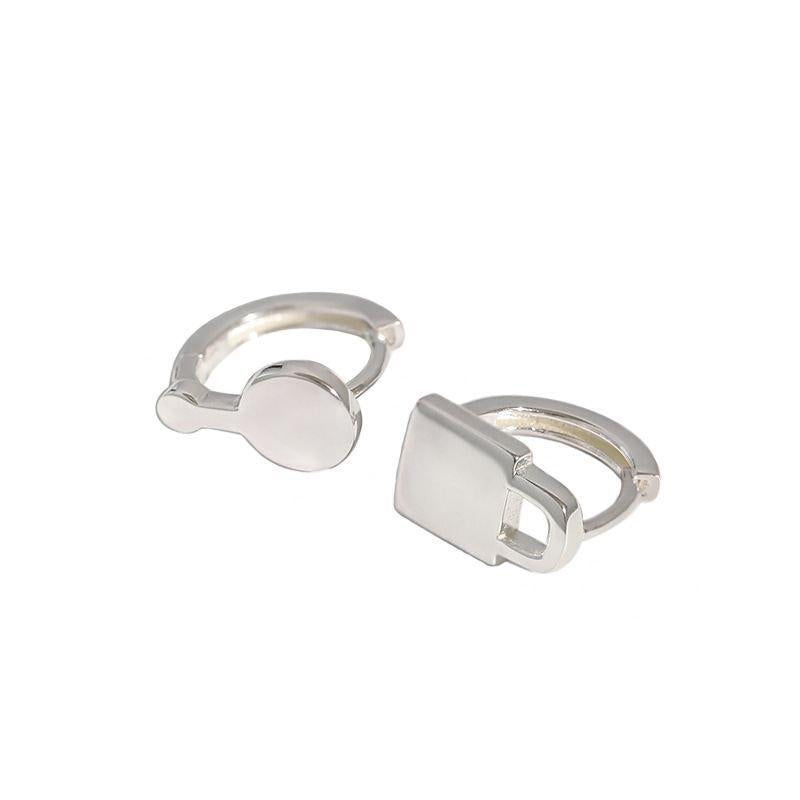 asymmetry lock key 925 sterling silver hoop earrings