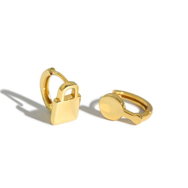 asymmetry lock key 925 sterling silver hoop earrings